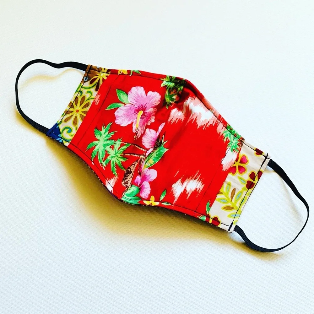 NEW Handmade Batik Golden Lehua Purple Print Face Mask